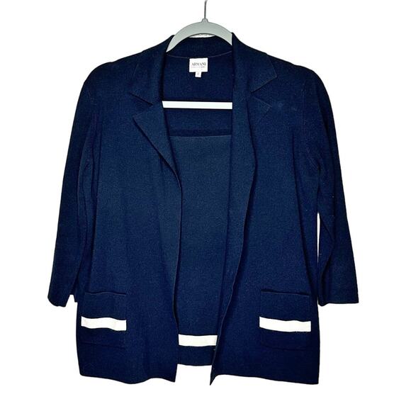 Armani Collezioni Women Silk Blend Long Sleeves Basic Cardigan Top Navy Blue 12 - Picture 1 of 16